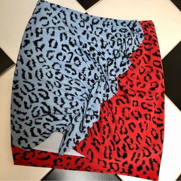 A.L.C. Blue and Red Leopard Print Mini Skirt - Picture 8 of 13